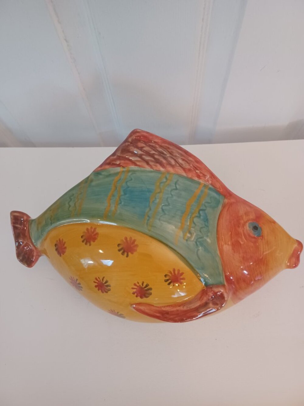 Vintage Large Italian Pottery Fish Wall Pocket Planter 13.5" Hand Painted Italy